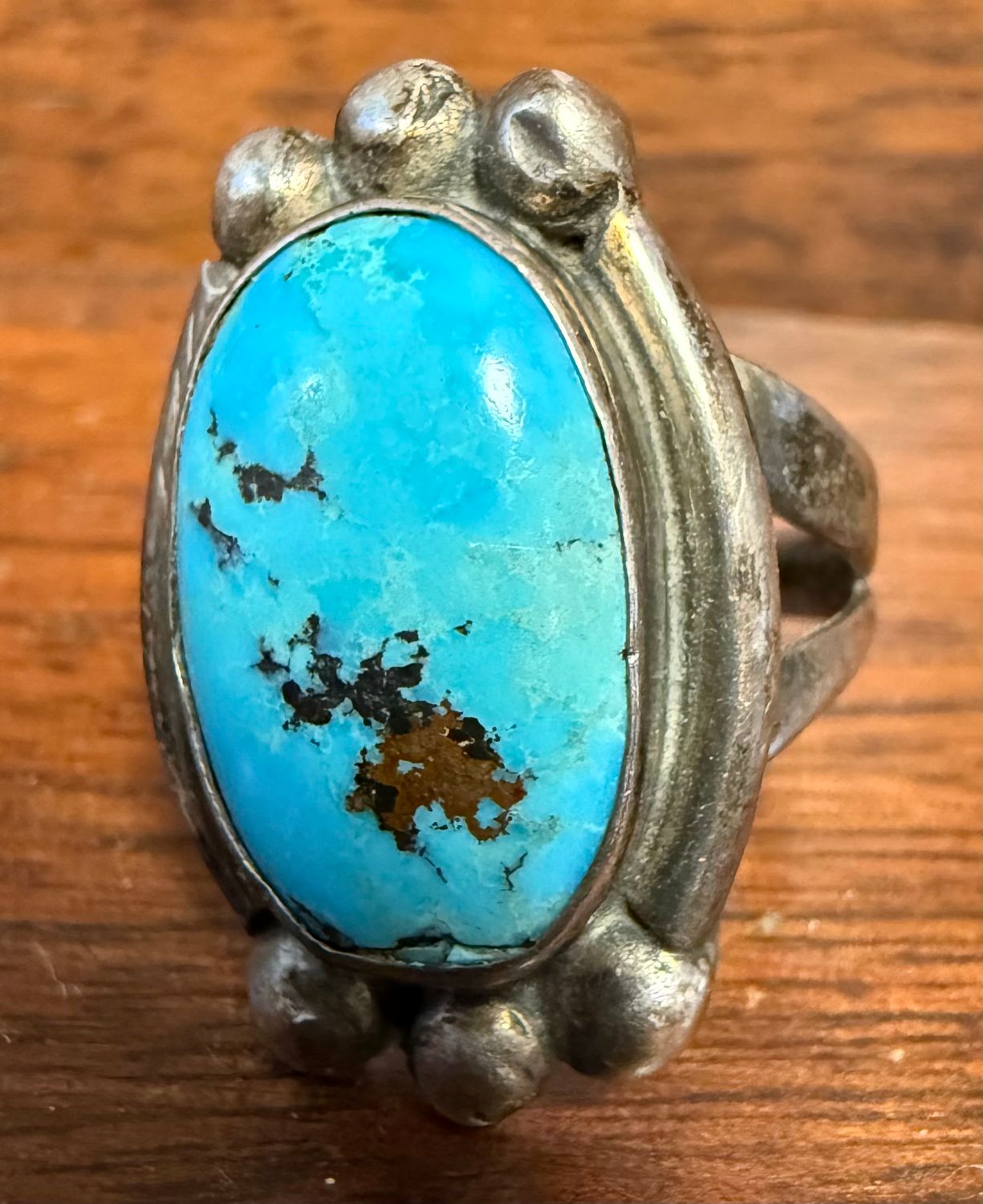 SZ 7.5 Turquoise and Silver Ring Old Pawn