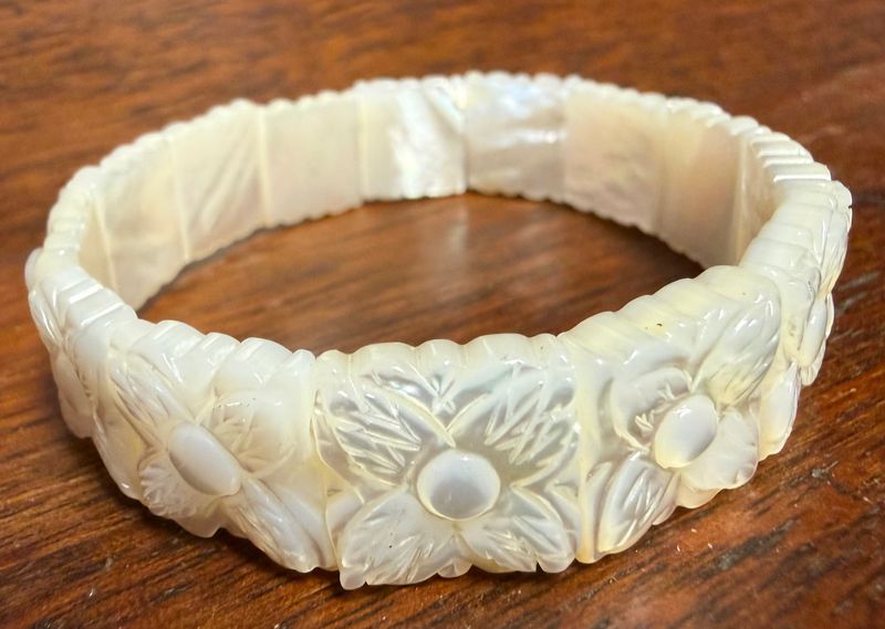 Carved Mother of Pearl Expandable Bracelet
