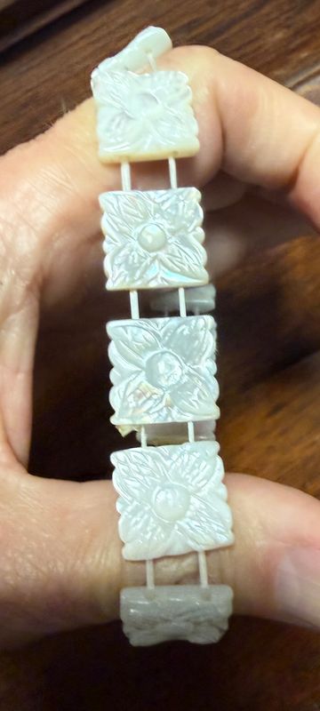 Carved Mother of Pearl Expandable Bracelet