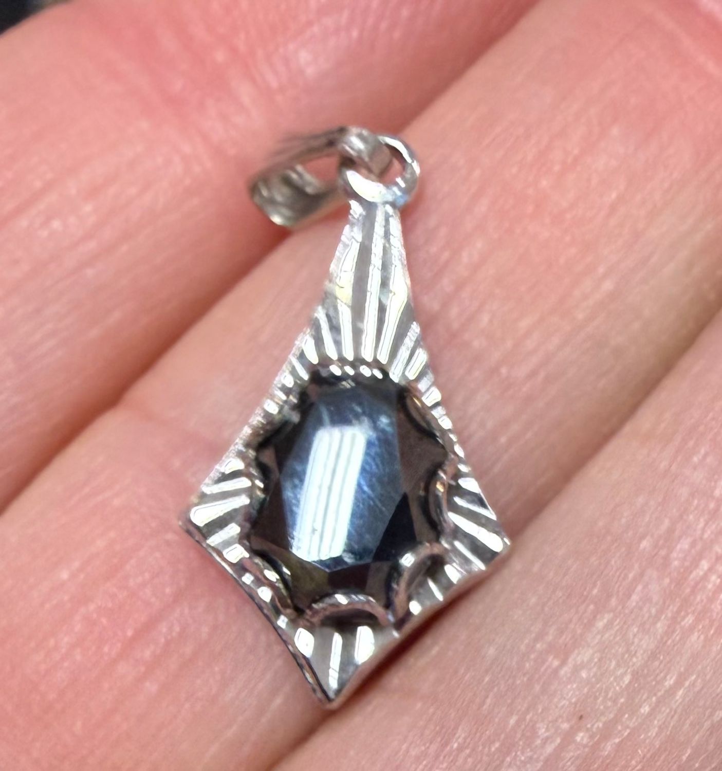 Vintage Hematite Silvertone Pendant