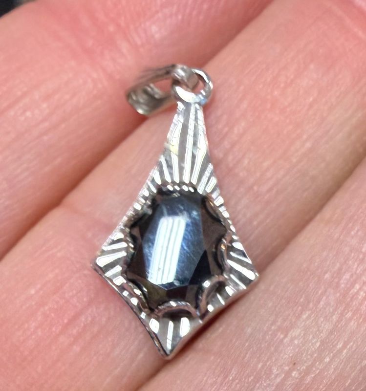 Vintage Hematite Silvertone Pendant