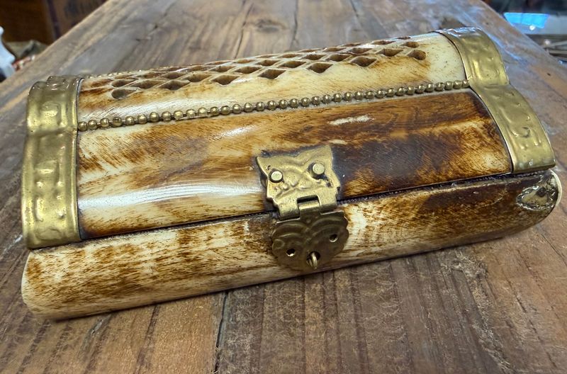 Carved Bone and Brass Hinged Box