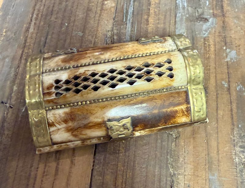 Carved Bone and Brass Hinged Box