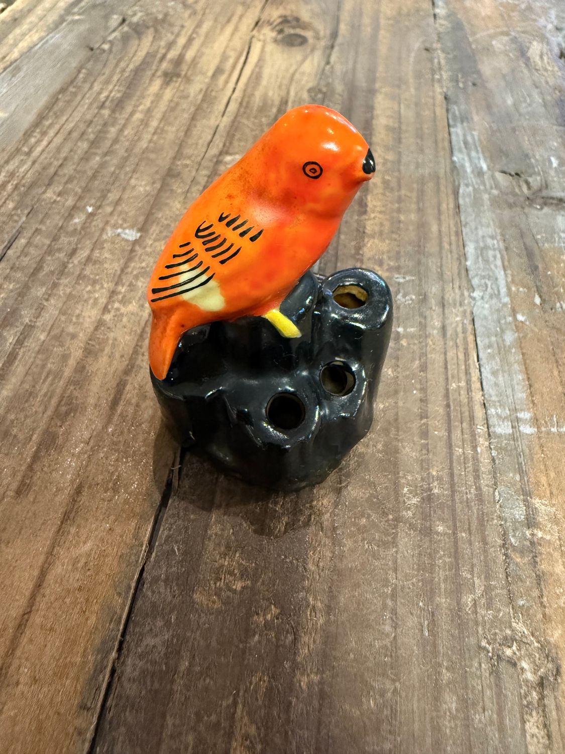 Small Japan Pottery Parrot Flower Frog