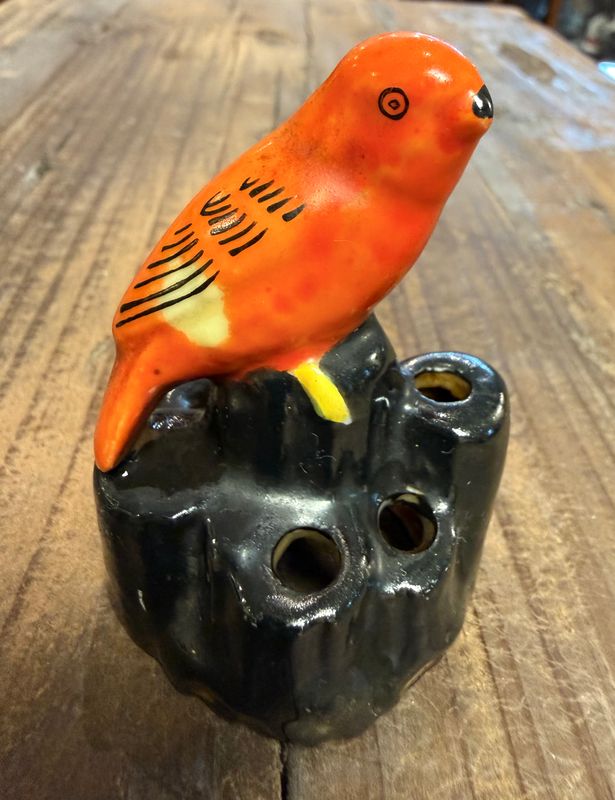 Small Japan Pottery Parrot Flower Frog