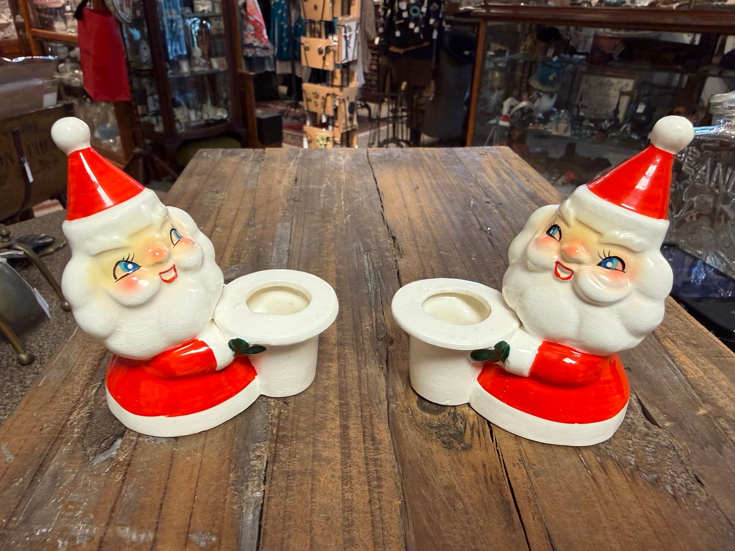 Howard Holt Mid-Century ceramic Santa Candlesticks