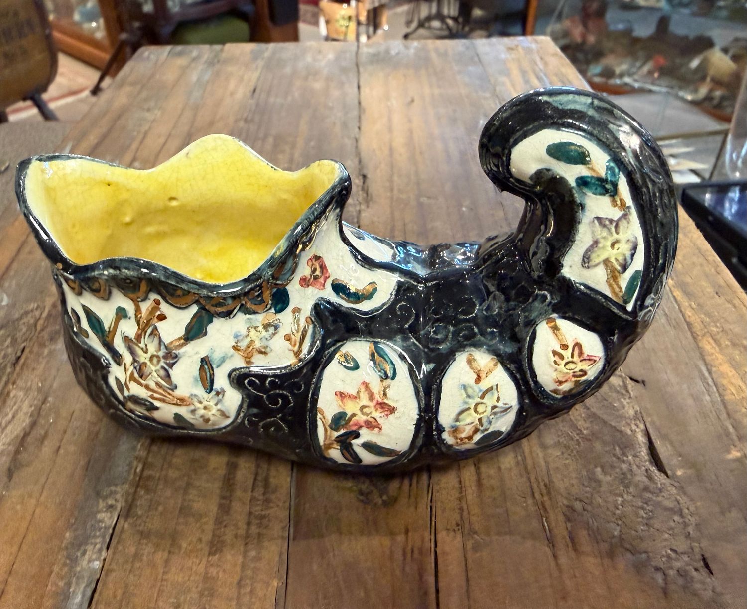 Majolica Turkish Slipper Hand Painted and Signed