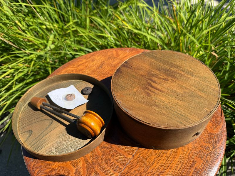 RARE Art Deco Era Wood and Metal Bubble Blower in Original Wood Box