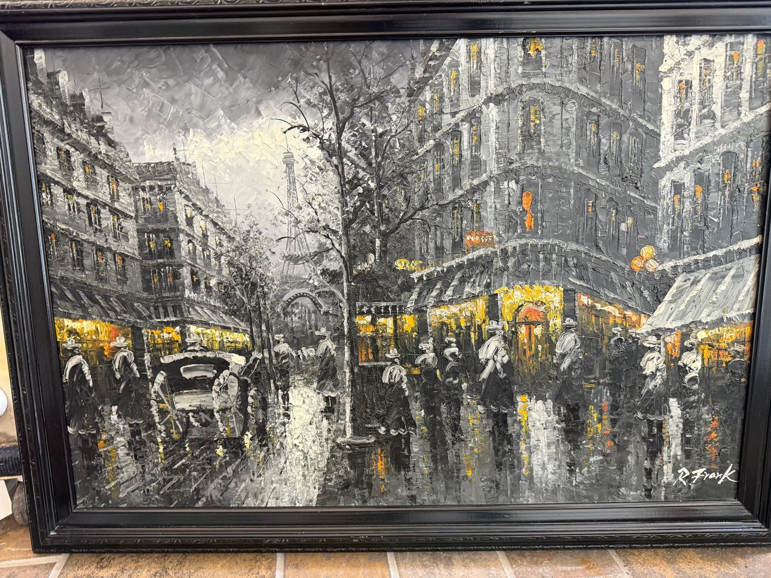 Paris Street Scene Painting Mid Century Large