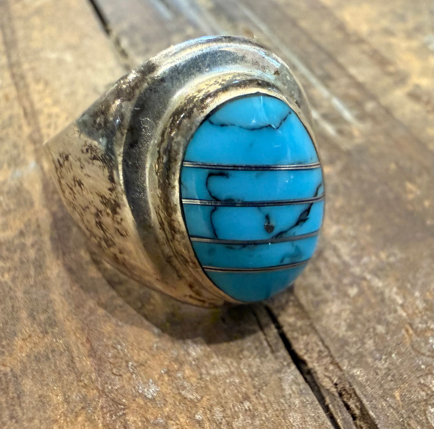 SZ 10 Turquoise Silver Ring TM283 Mexico .925
