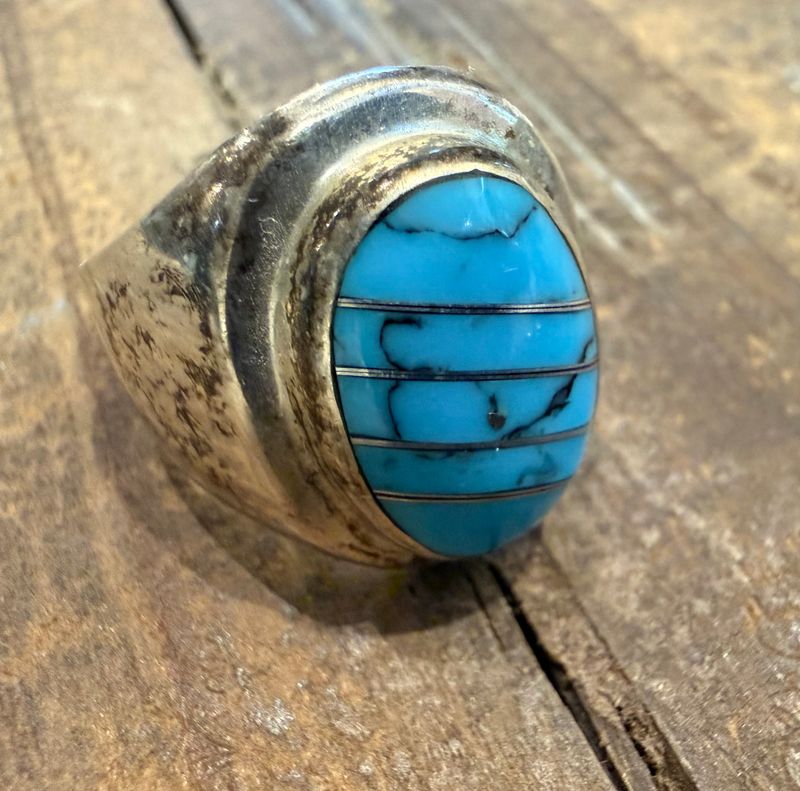 SZ 10 Turquoise Silver Ring TM283 Mexico .925