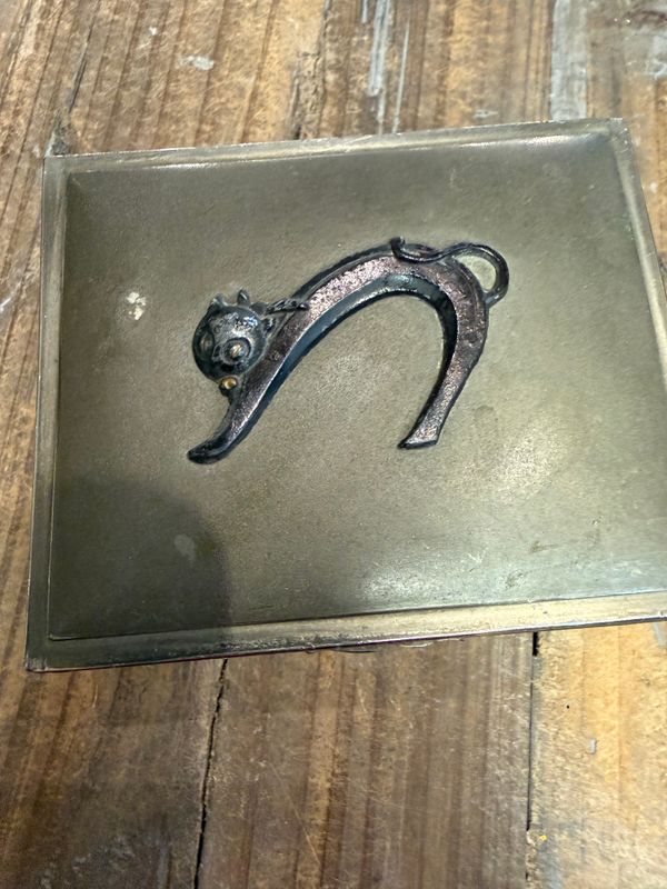 Deco Era Black Cat Metal Cedar Lined Cigarette Box