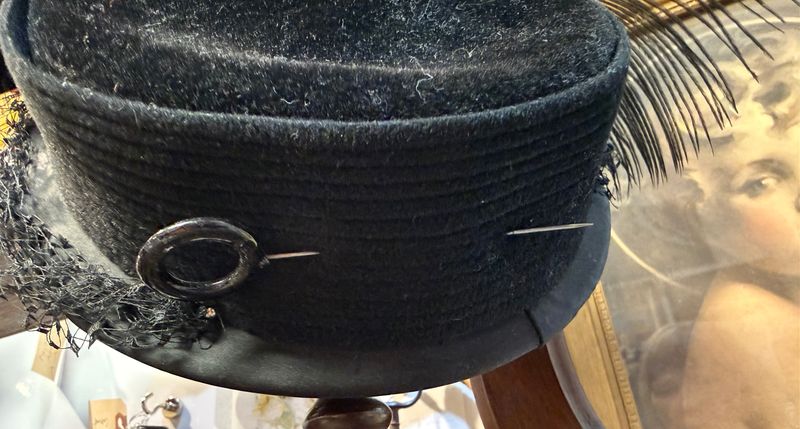Junior Bee Vintage Hat Black with Ostrich Feather and Hat Pin