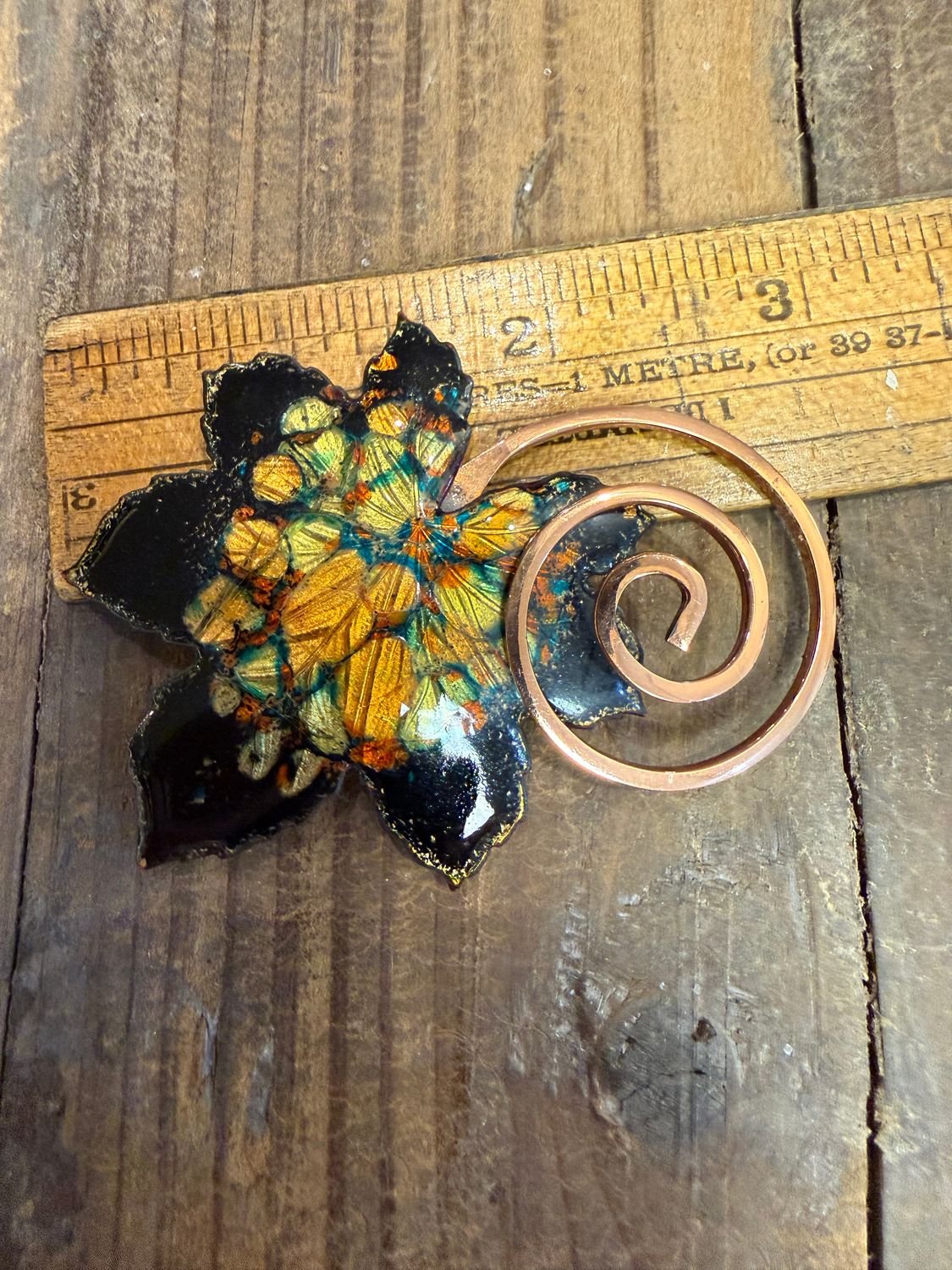 Matisse Signed Enameled Copper Leaf Brooch