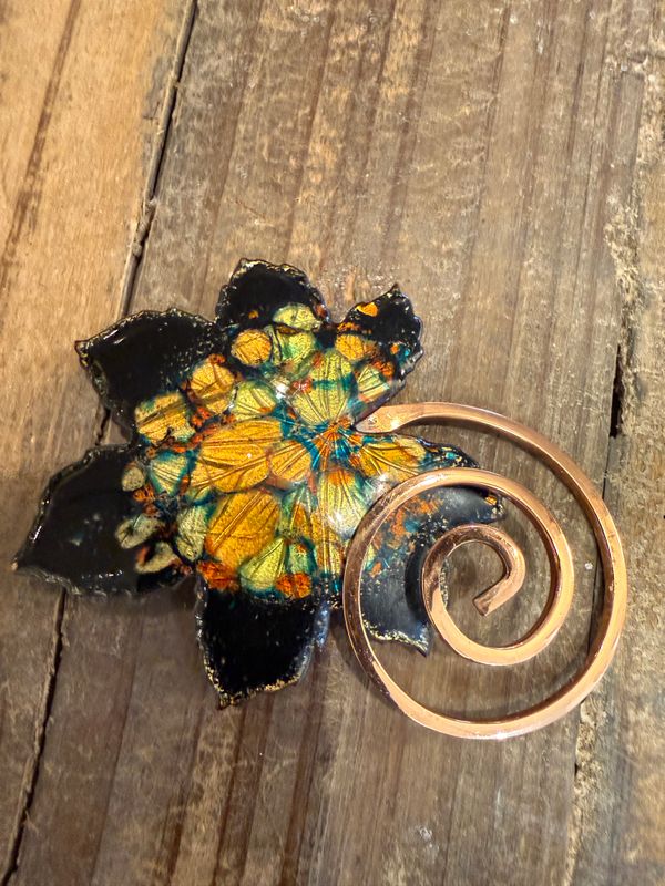 Matisse Signed Enameled Copper Leaf Brooch