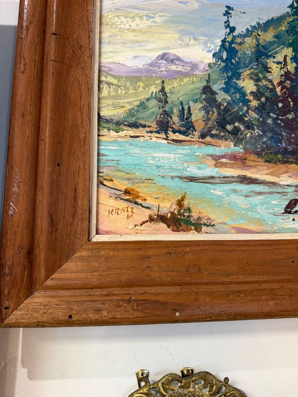Katz Wood Framed Stream and Woodland Original Painting