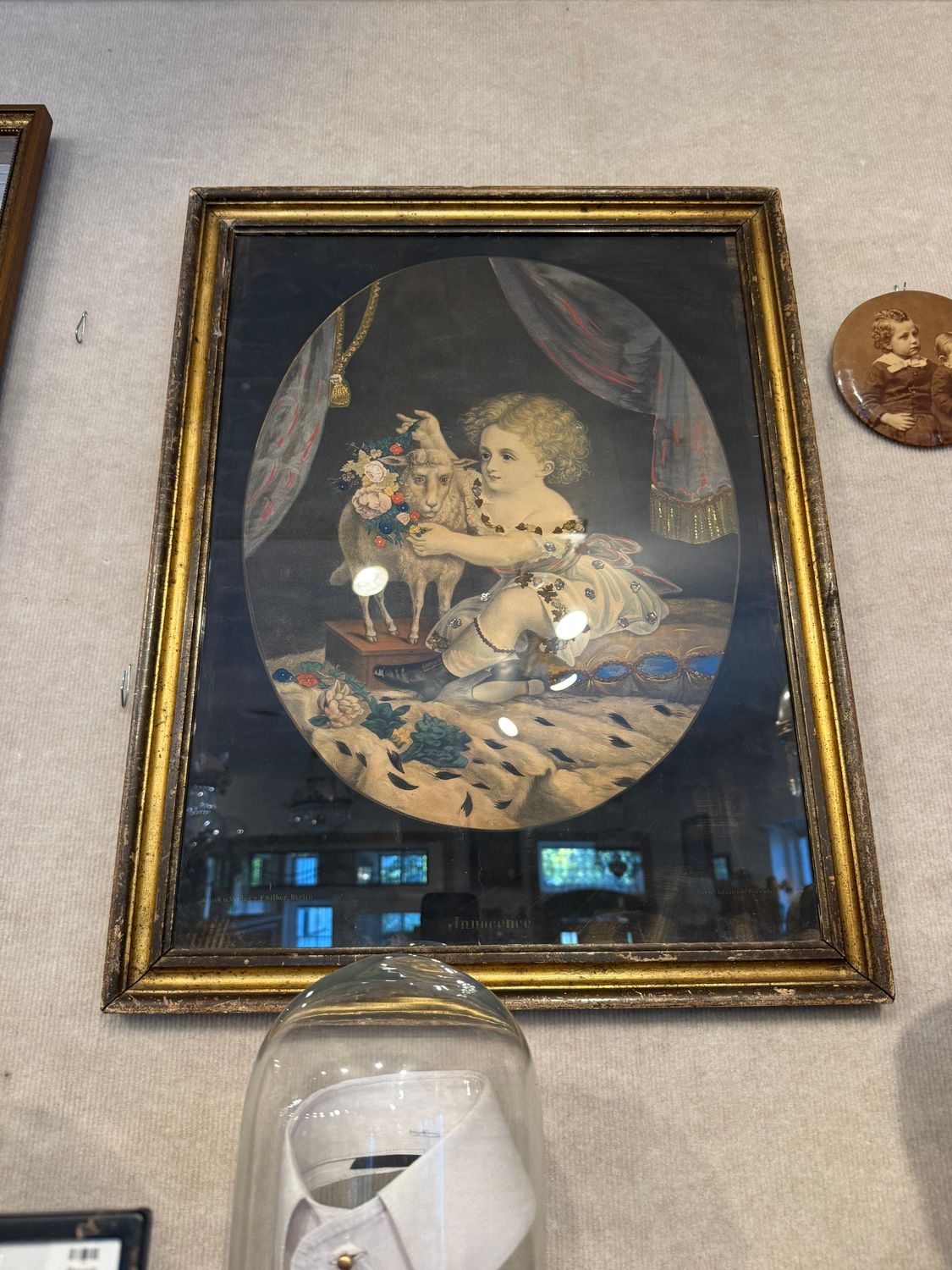 Genuine Victorian Mixed Media Litho, Decoupage,  Watercolor Framed "Innocense"