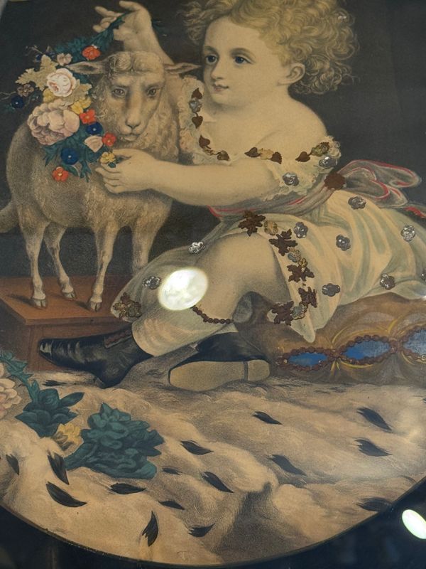 Genuine Victorian Mixed Media Litho, Decoupage,  Watercolor Framed "Innocense"
