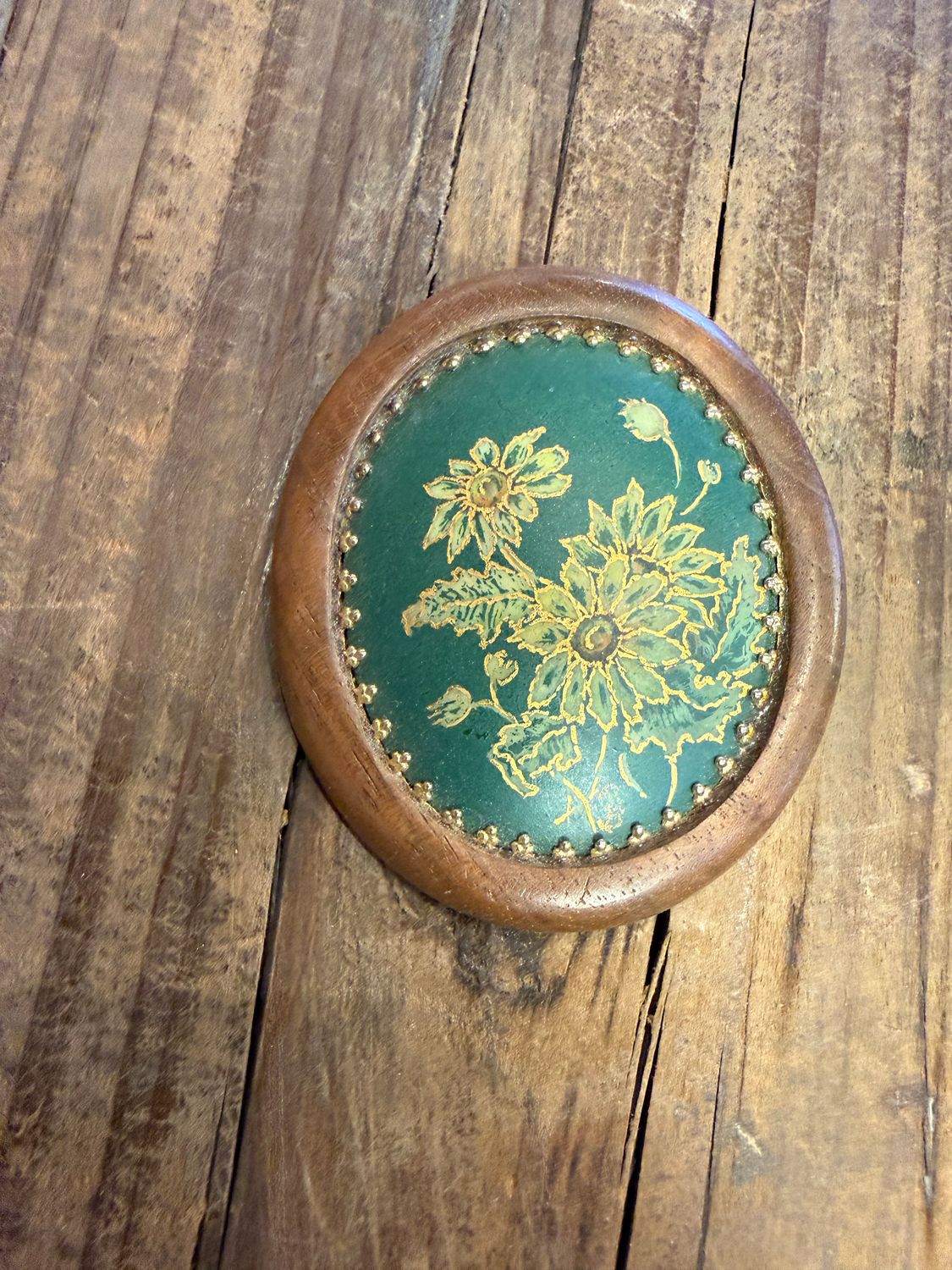 Vinatge 1970s Wood Framed Brooch