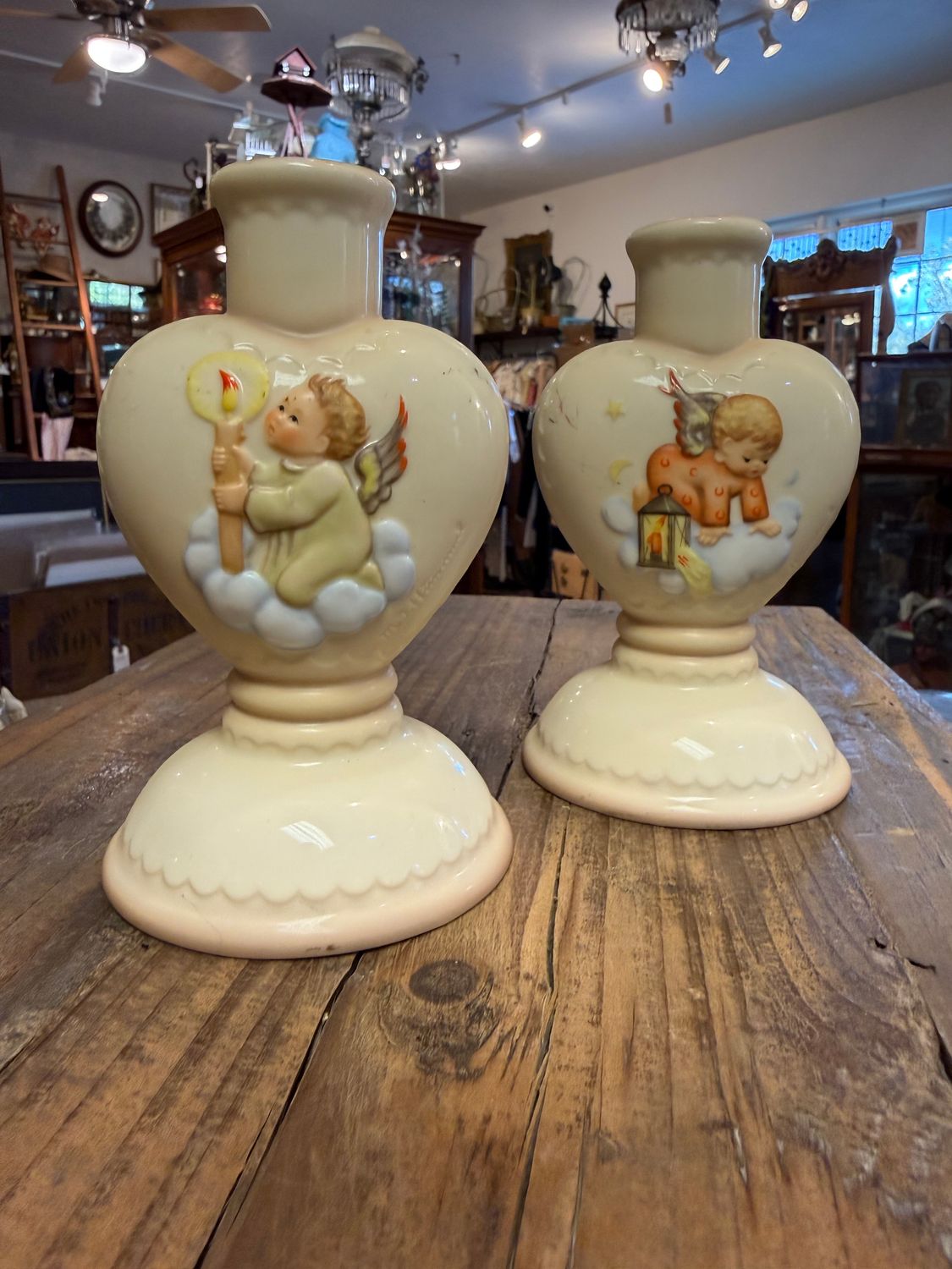 Hummel Vintage Heart Shaped Candlestick Pair