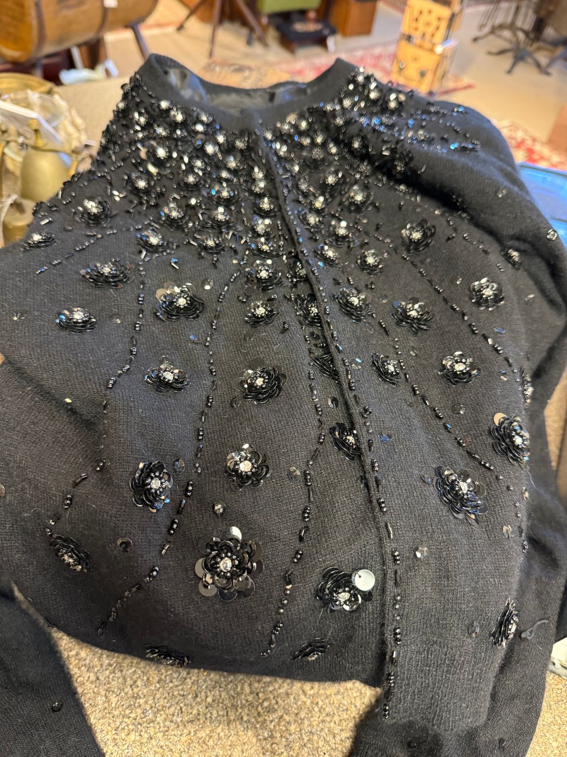 1950s Black Sequined Cardigan Lined