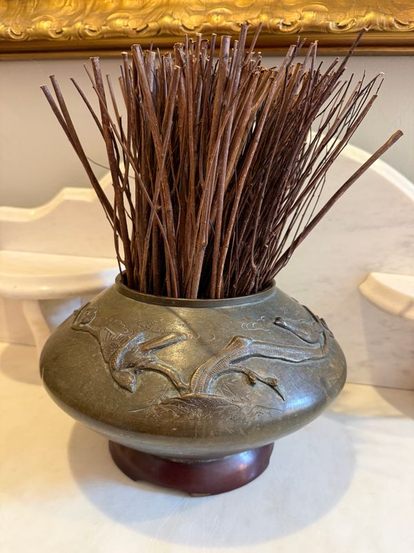 Meiji Period Japanese Bronze Vase With Birds, Branches &amp; Foliage
