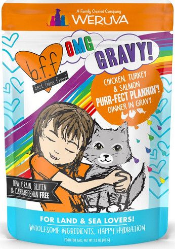 Box of Weruva BFF OMG Chicken Turkey and Salmon Purrfect Pouch 2.8oz