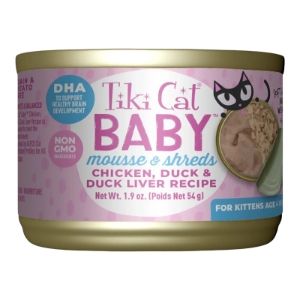 Z Tiki Cat Baby Mousse Shreds Chicken Duck 1.9oz 3ct