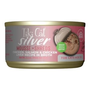 Box of Tiki Cat Silver Senior Mousse Shreds Chkn Salmon 2.4oz