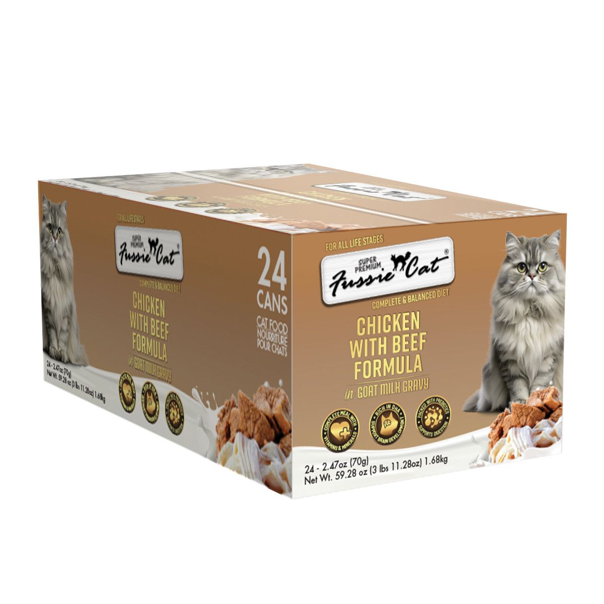 Box of Fussie Cat Chicken and Beef in Goats Milk 2.47oz