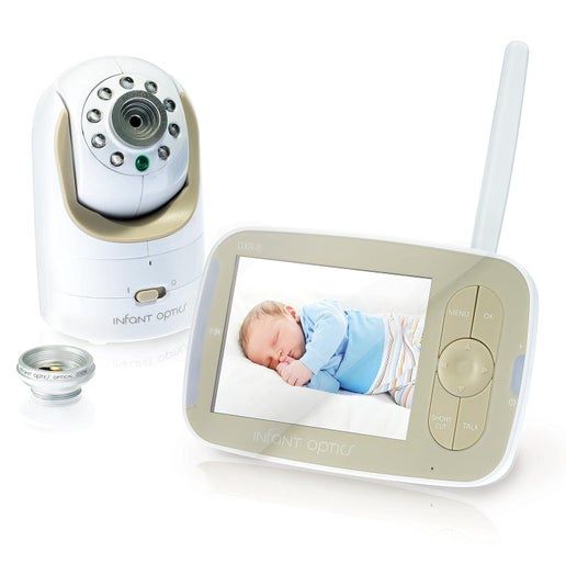 Infant Optics DXR-8 baby monitor showing both camera and parent monitor units on a white background.