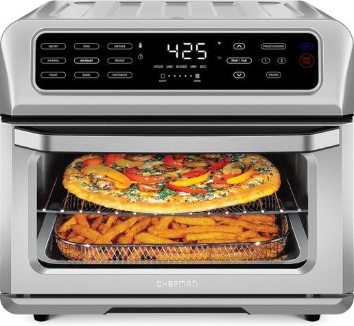 Front view of the Chefman Toast-Air 20L Dual Function Air Fryer + Oven showing the digital control panel and transparent door