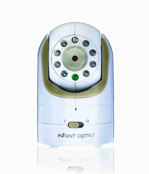 Infant Optics DXR-8 white add-on camera unit shown from the front on a white background.