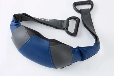 Infinity Cordless Neck &amp; Back Massager shown from front angle, highlighting ergonomic design and control buttons.