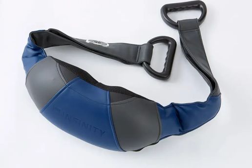 Infinity Cordless Neck &amp; Back Massager shown from front angle, highlighting ergonomic design and control buttons.