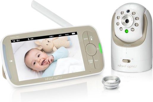 Infant Optics DXR-8 PRO baby monitor showing both camera and parent monitor units on a white background.