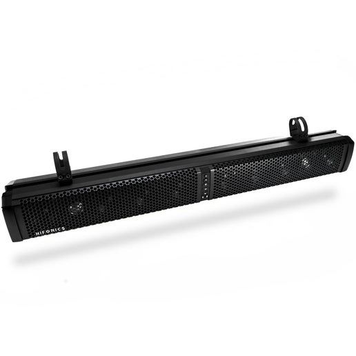 Hifonics Thor Ten (TPS10) powered soundbar in black with integrated amplifier and LED display.