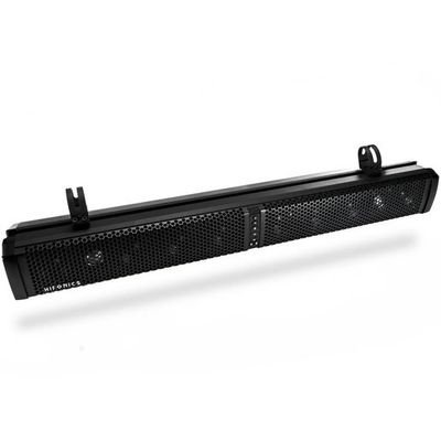 Hifonics Thor Ten (TPS10) powered soundbar in black with integrated amplifier and LED display.