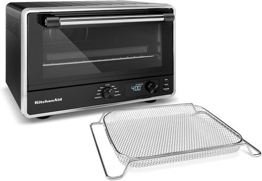 KitchenAid KCO124 Digital Countertop Oven with Air Fry in matte black, showcasing its sleek design and control panel.