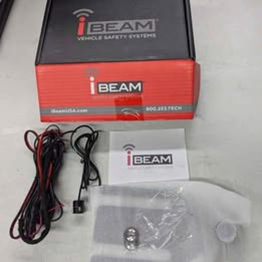 iBEAM black back-up camera for vehicles, compact design for rear visibility assistance.