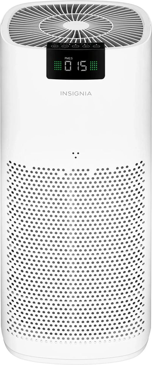 Front view of the Insignia 375 Sq. Ft. HEPA Air Purifier showing air intake grill and control panel.