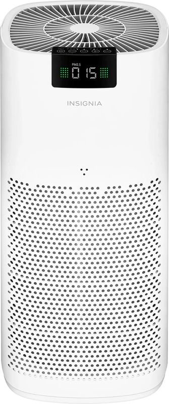 Front view of the Insignia 375 Sq. Ft. HEPA Air Purifier showing air intake grill and control panel.