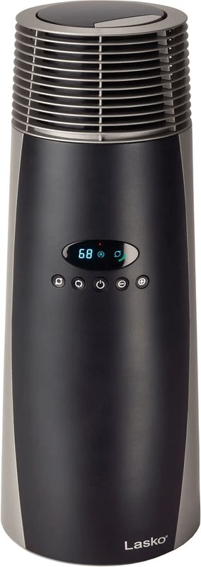 Front view of Lasko Full Circle Ceramic Heater showing digital display and control buttons.