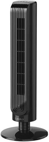 Front view of Lasko 32&quot; oscillating tower fan showing vertical grille and control panel at the top.