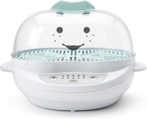 Nutribullet Baby Turbo Steamer with clear lid and water reservoir shown from the front.