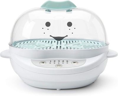 Nutribullet Baby Turbo Steamer with clear lid and water reservoir shown from the front.
