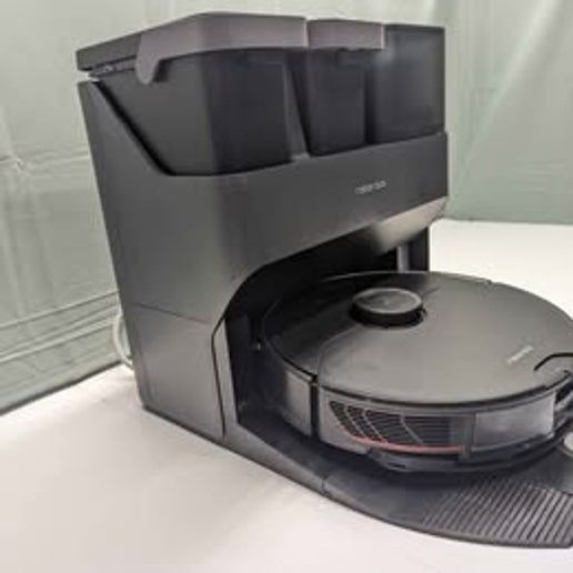Roborock S7 MaxV Ultra robot vacuum in black, featuring a circular design with a prominent lidar sensor on top.
