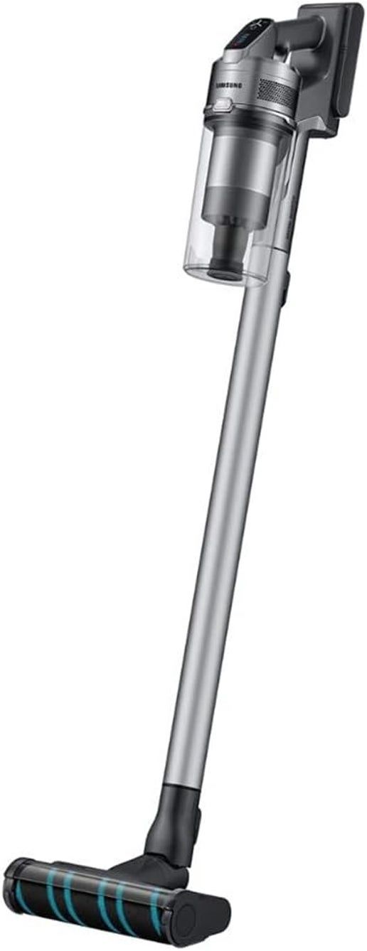 Samsung Jet 75 Cordless Stick Vacuum standing upright with cleaning head attached.