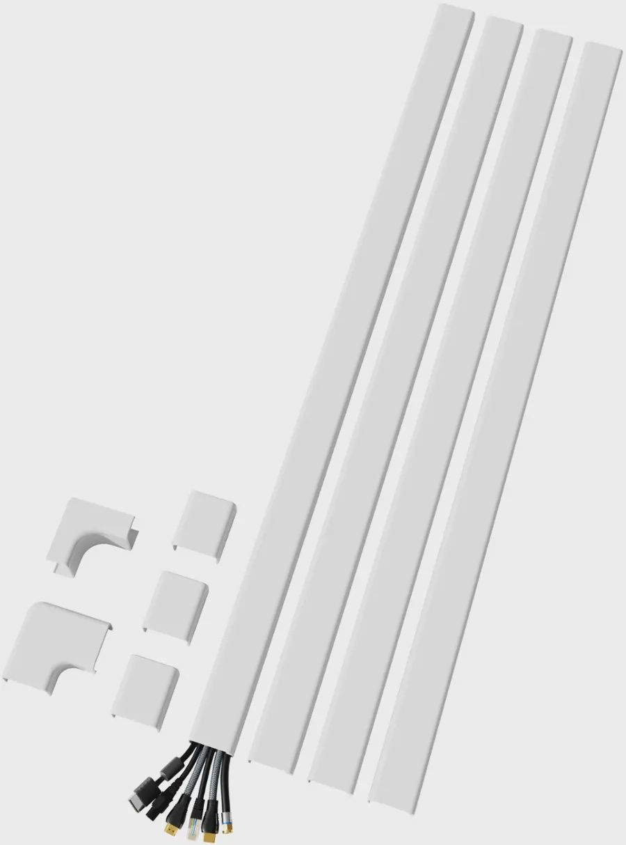 Sanus On-Wall Cable Concealer Kit with four 30-inch channels, couplings, elbows, and hardware.