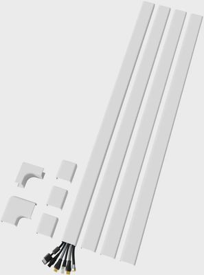 Sanus On-Wall Cable Concealer Kit with four 30-inch channels, couplings, elbows, and hardware.